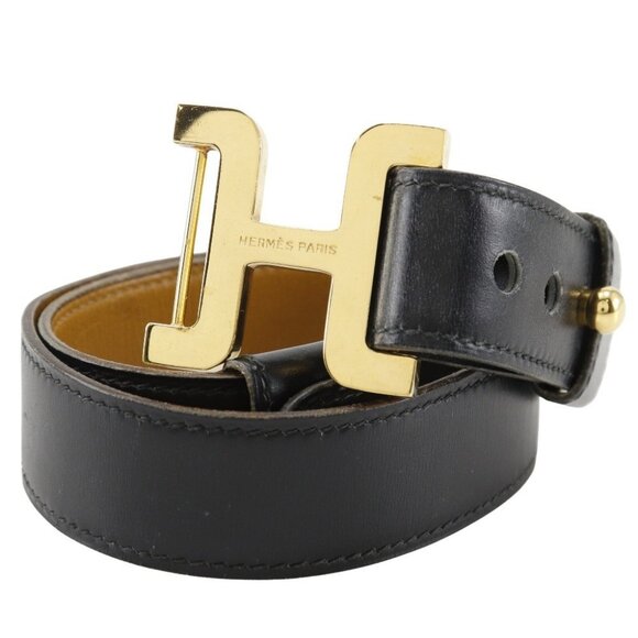 HERMES H belt belt vintage black Calfskin/Plated Gold Women main image 13